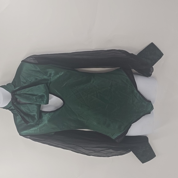Modern Courtesen Rare Silk Bodysuit With Sheer Ballon Sleeves